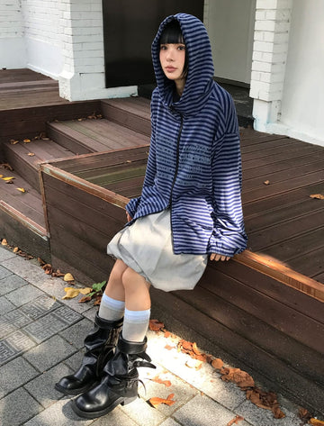 LETTERING STRIPE KNIT HOODIE